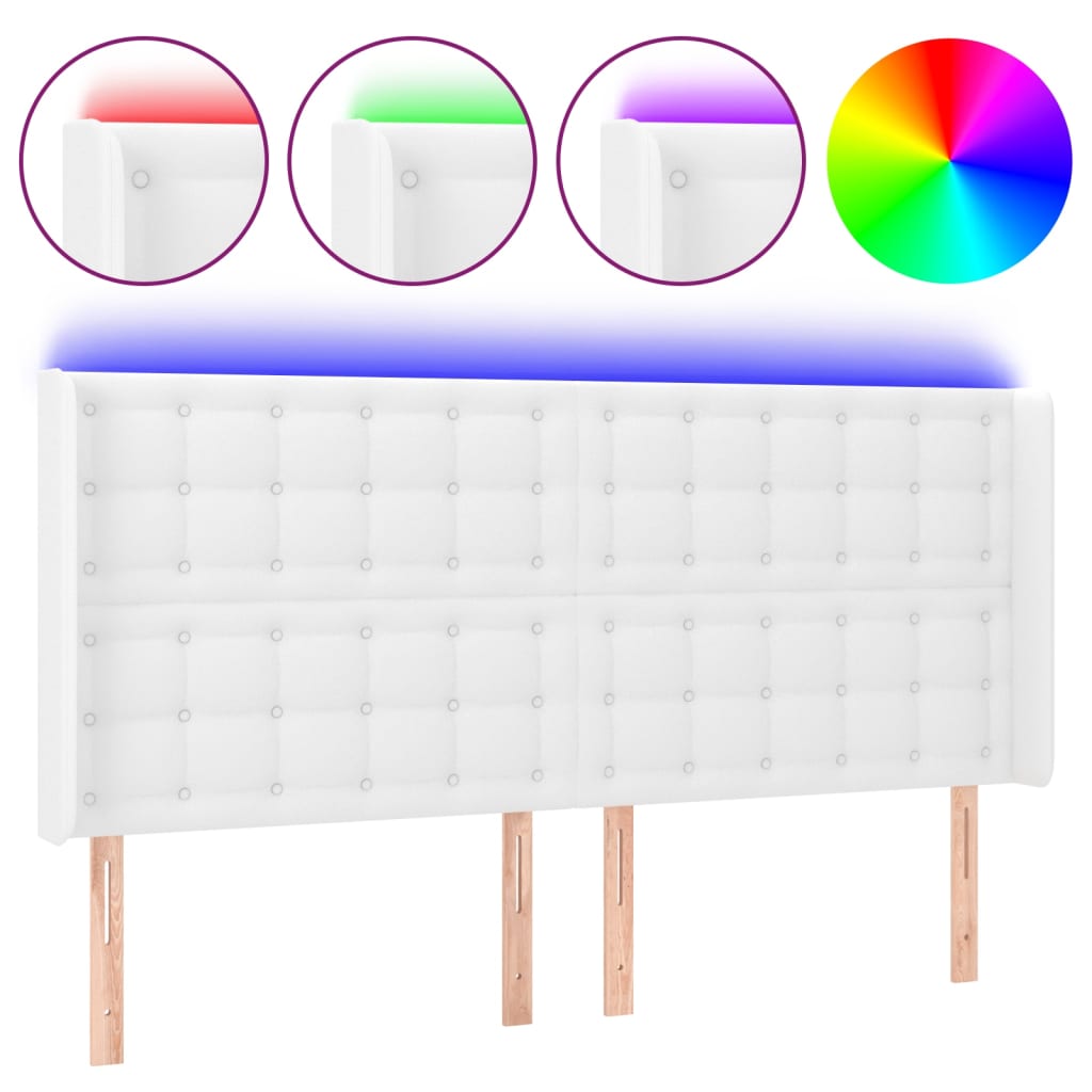 LED headboard white 183x16x118/128 cm artificial leather