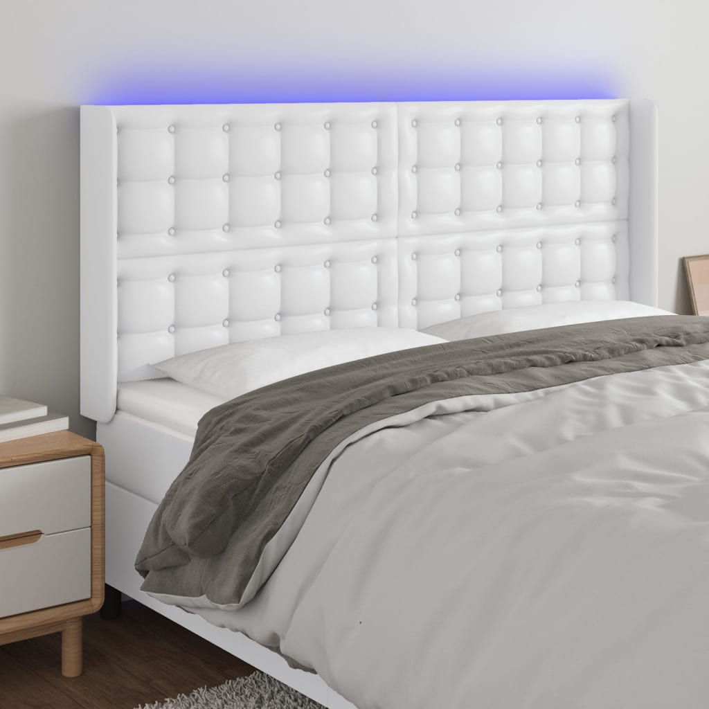 LED headboard white 183x16x118/128 cm artificial leather