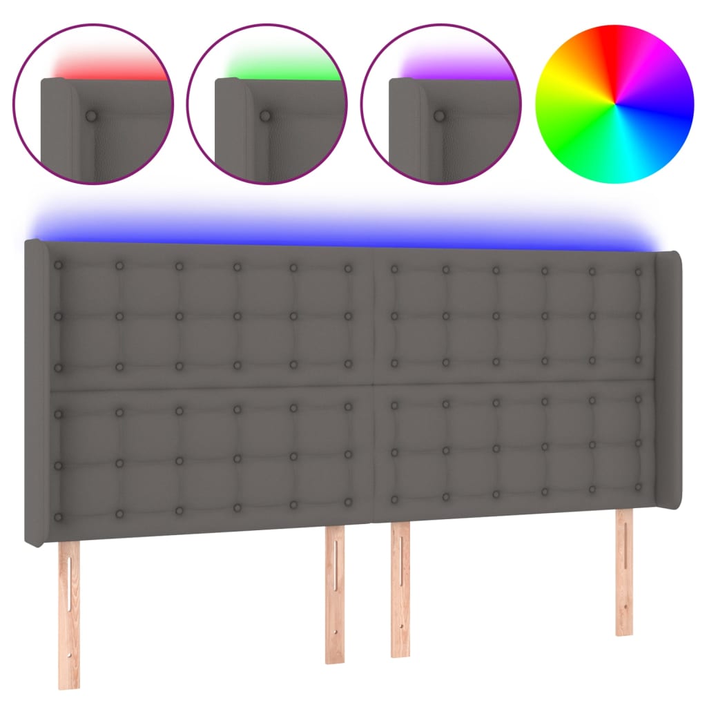 LED headboard grey 203x16x118/128 cm artificial leather
