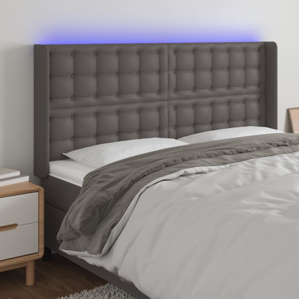 LED headboard grey 203x16x118/128 cm artificial leather