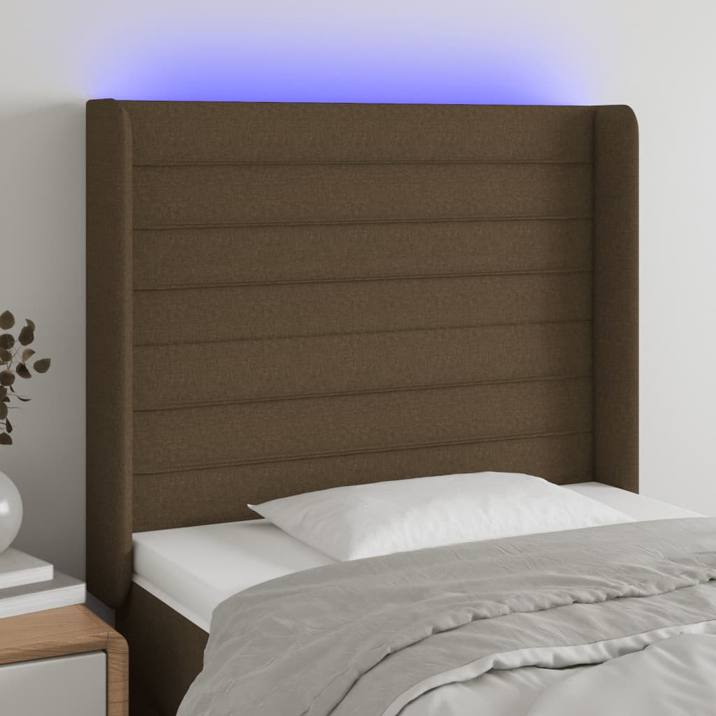 LED headboard dark brown 83x16x118/128 cm fabric