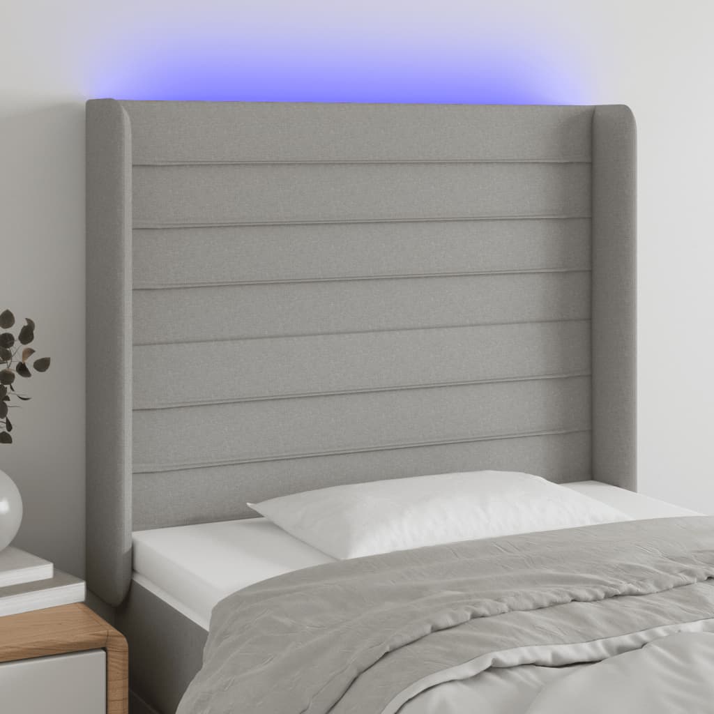 LED headboard light grey 93x16x118/128 cm fabric