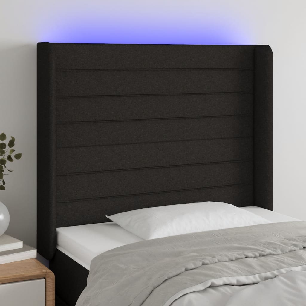 LED headboard black 93x16x118/128 cm fabric