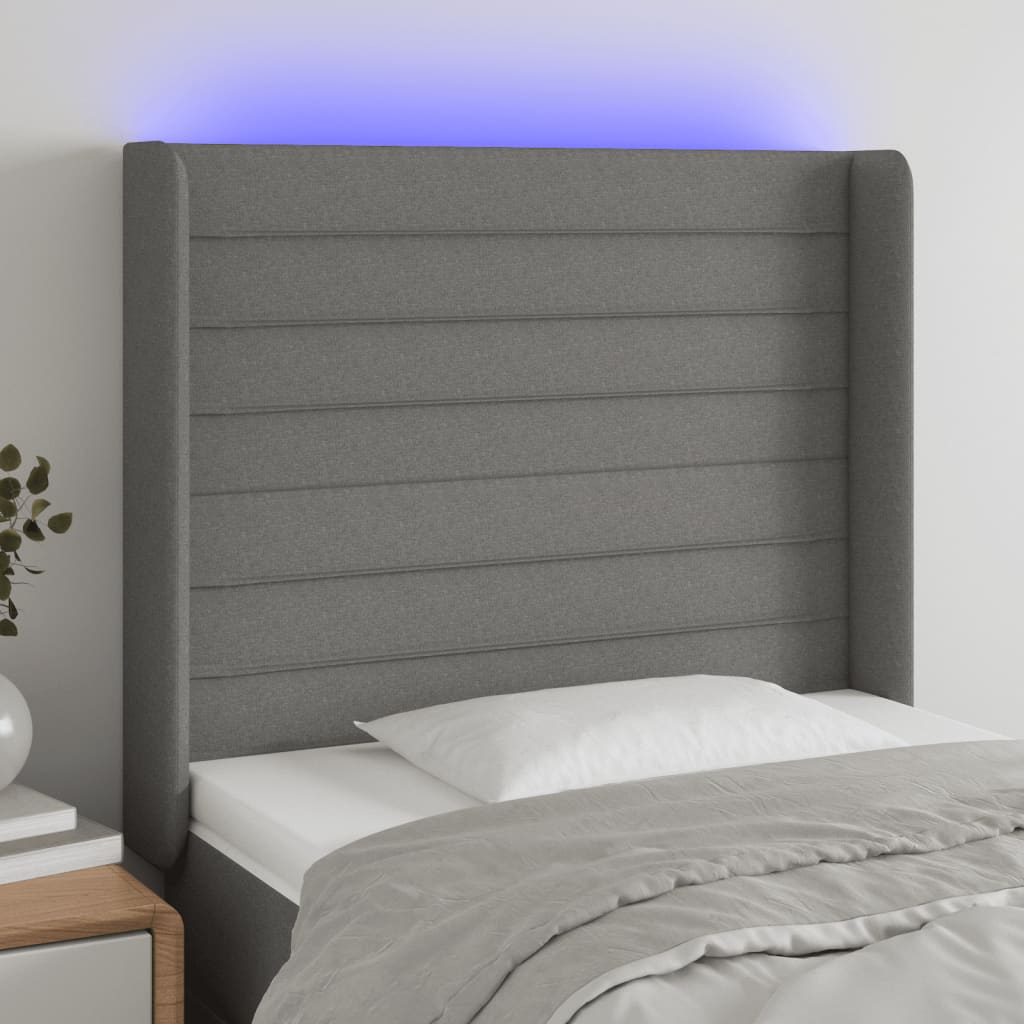 LED headboard dark grey 103x16x118/128 cm fabric