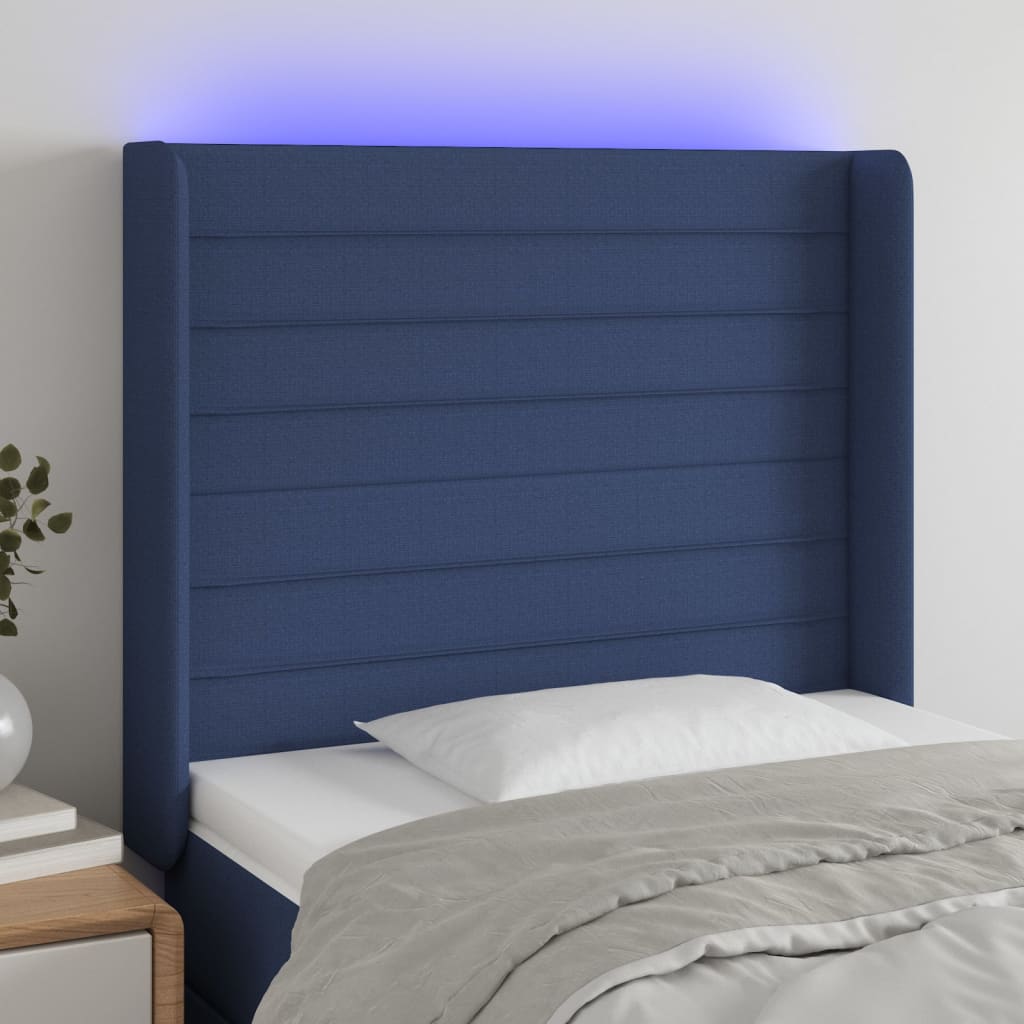 LED headboard blue 103x16x118/128 cm fabric