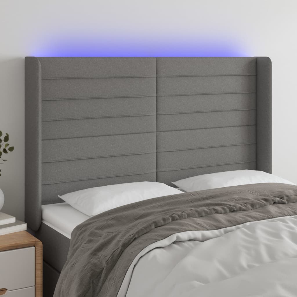 LED headboard dark grey 147x16x118/128 cm fabric