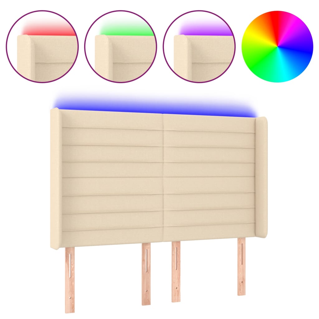 LED headboard cream 147x16x118/128 cm fabric