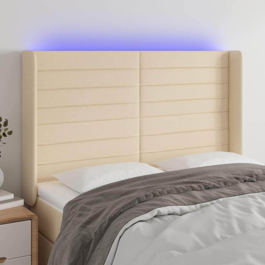 LED headboard cream 147x16x118/128 cm fabric