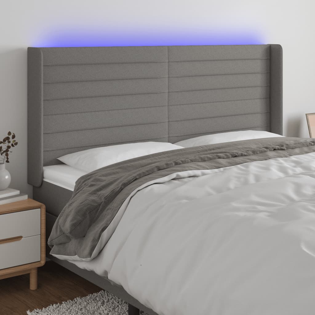LED headboard dark grey 183x16x118/128 cm fabric