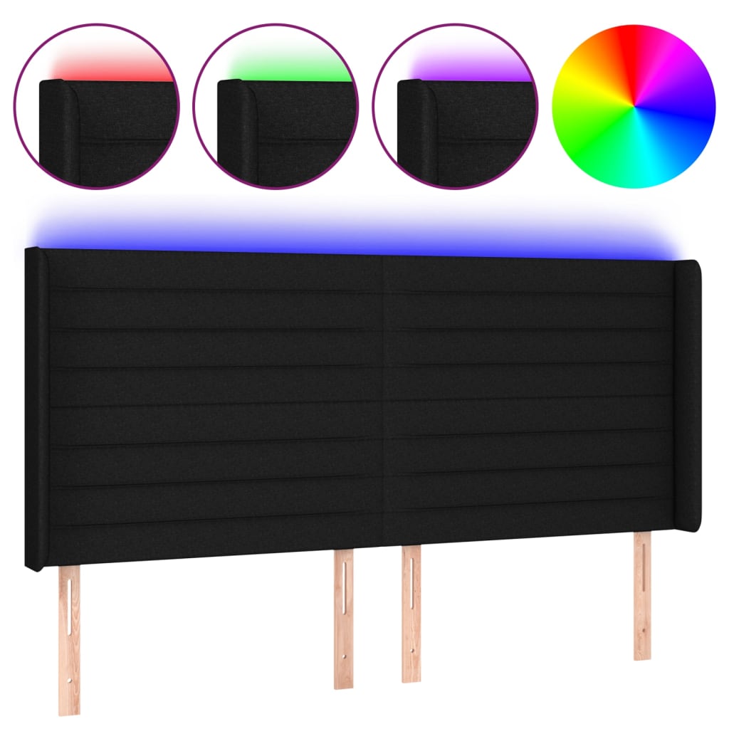 LED headboard black 203x16x118/128 cm fabric