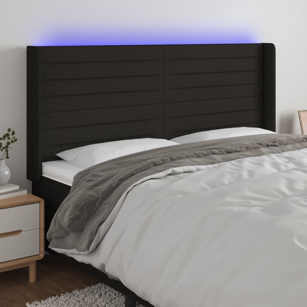 LED headboard black 203x16x118/128 cm fabric