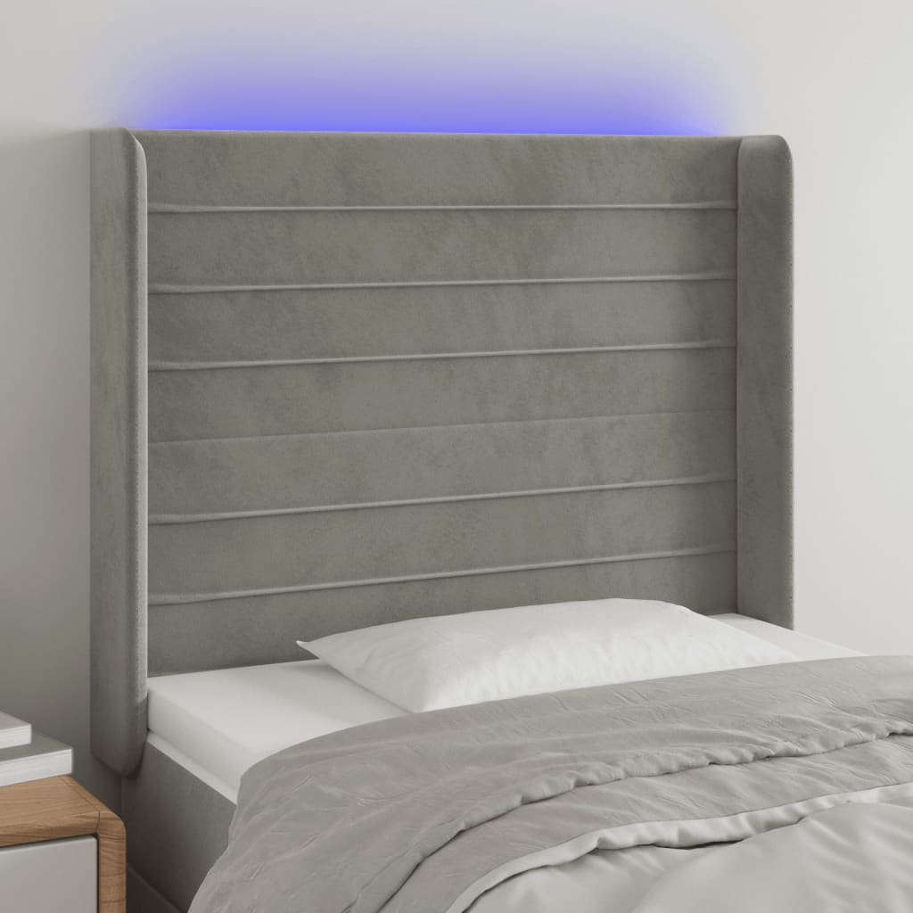 LED headboard light grey 93x16x118/128 cm velvet