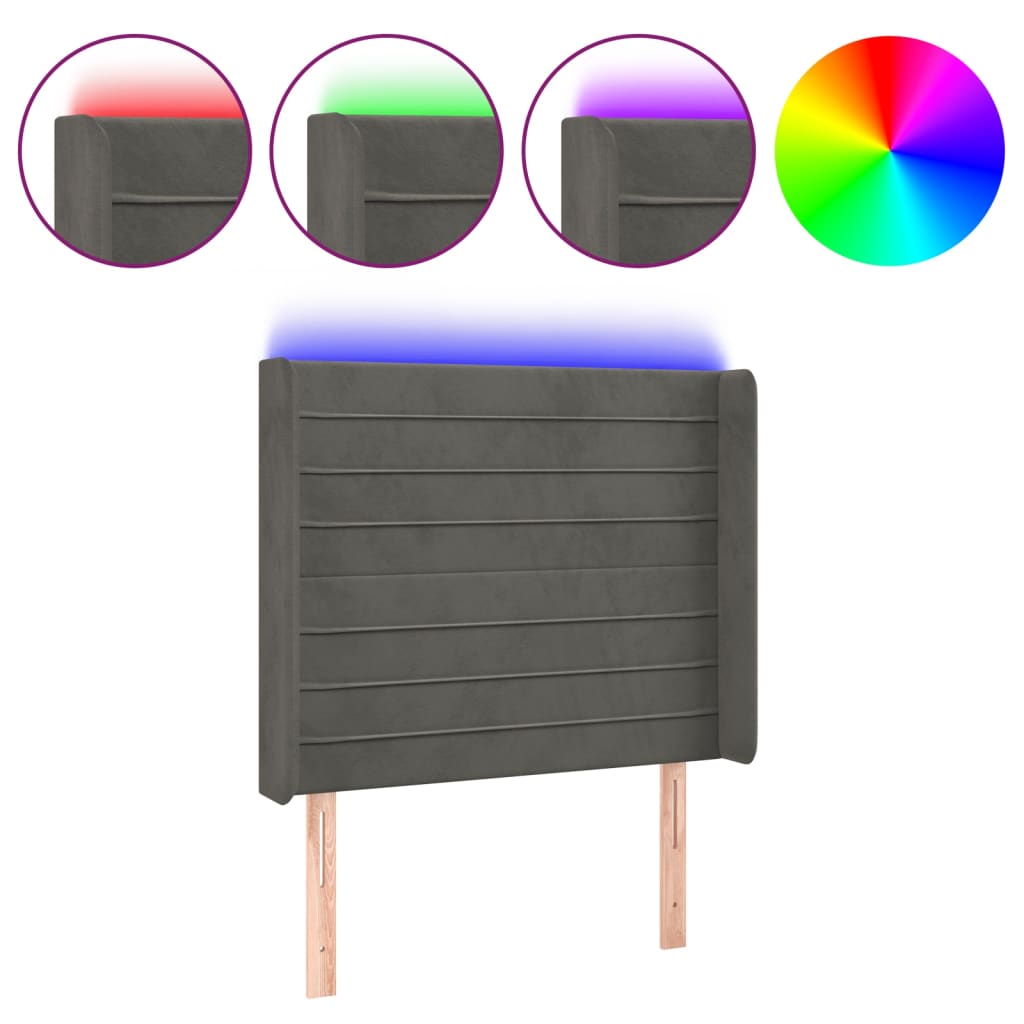 LED headboard dark grey 93x16x118/128 cm velvet