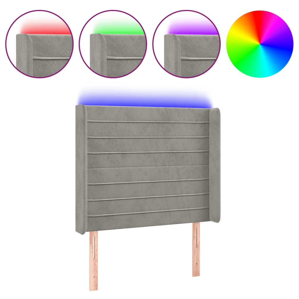 LED headboard light grey 103x16x118/128 cm velvet