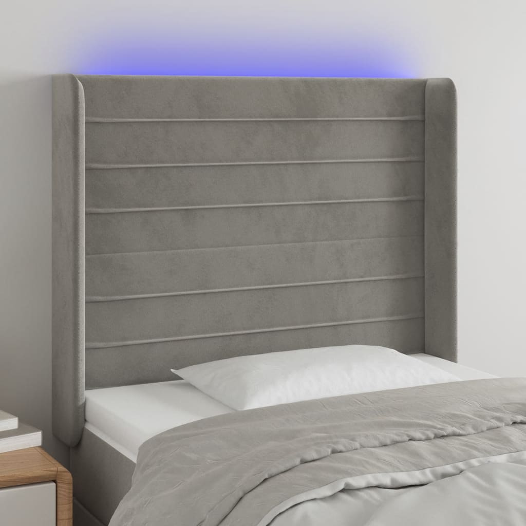 LED headboard light grey 103x16x118/128 cm velvet