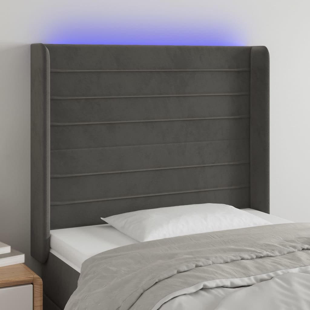 LED headboard dark grey 103x16x118/128 cm velvet