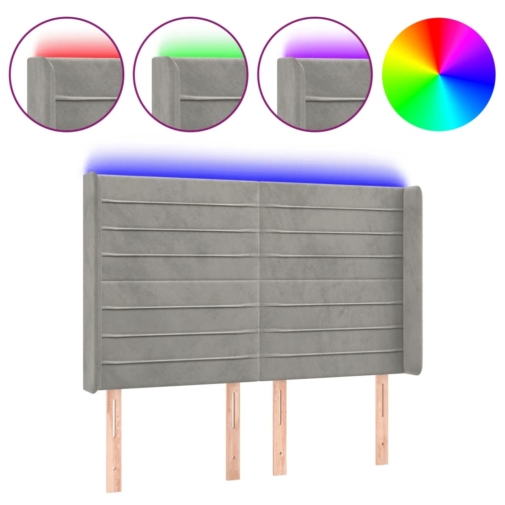 LED headboard light grey 147x16x118/128 cm velvet