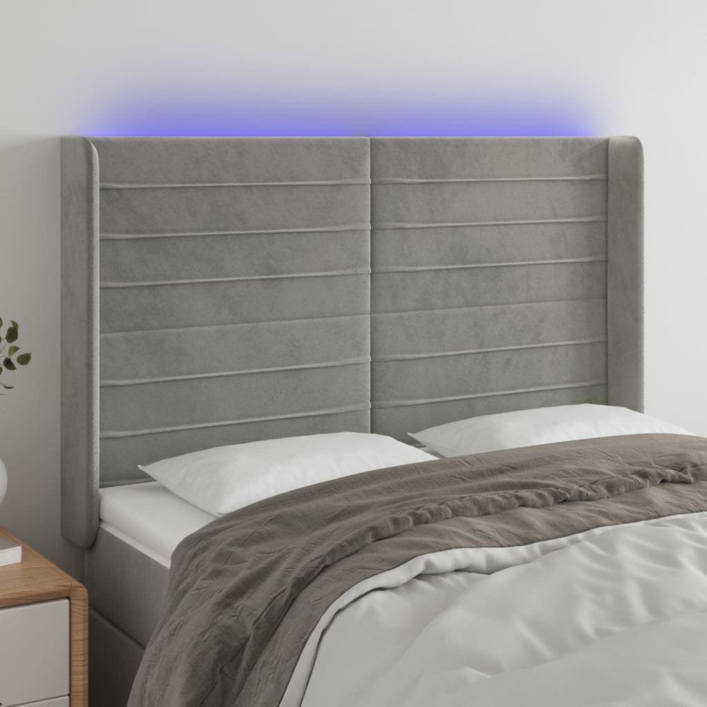 LED headboard light grey 147x16x118/128 cm velvet