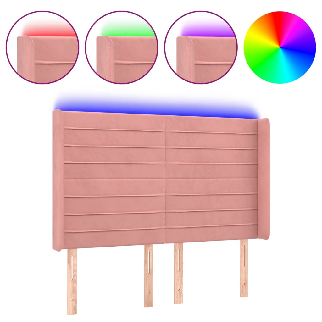 LED headboard pink 147x16x118/128 cm velvet
