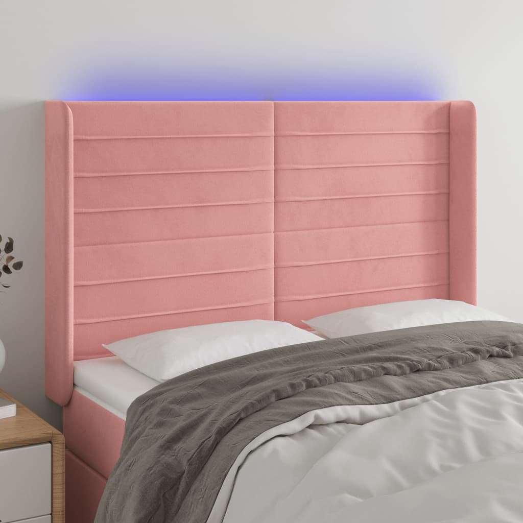 LED headboard pink 147x16x118/128 cm velvet