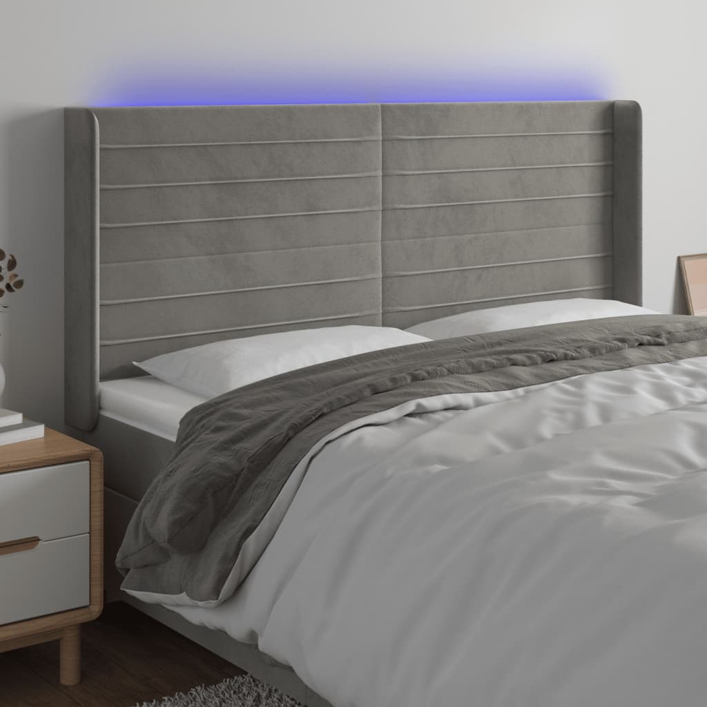 LED headboard light grey 163x16x118/128 cm velvet