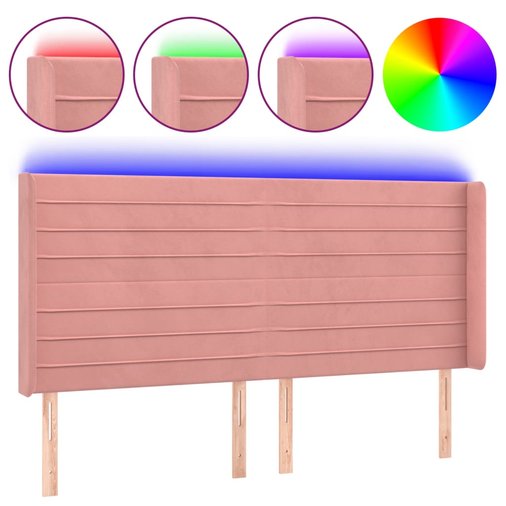 LED headboard pink 163x16x118/128 cm velvet