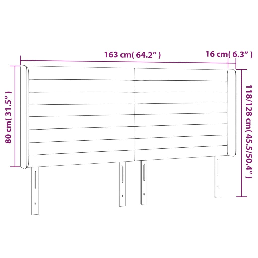 LED headboard pink 163x16x118/128 cm velvet