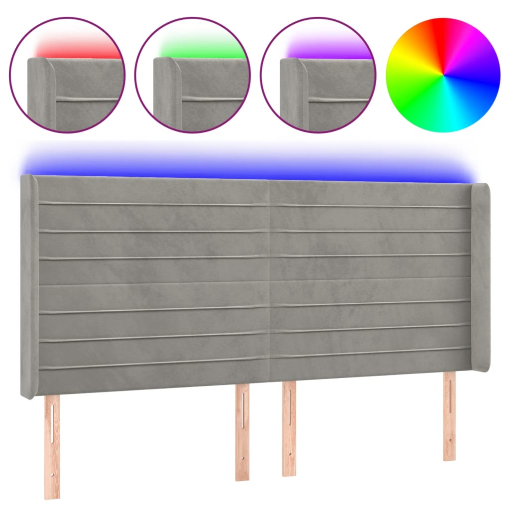 LED headboard light grey 183x16x118/128 cm velvet