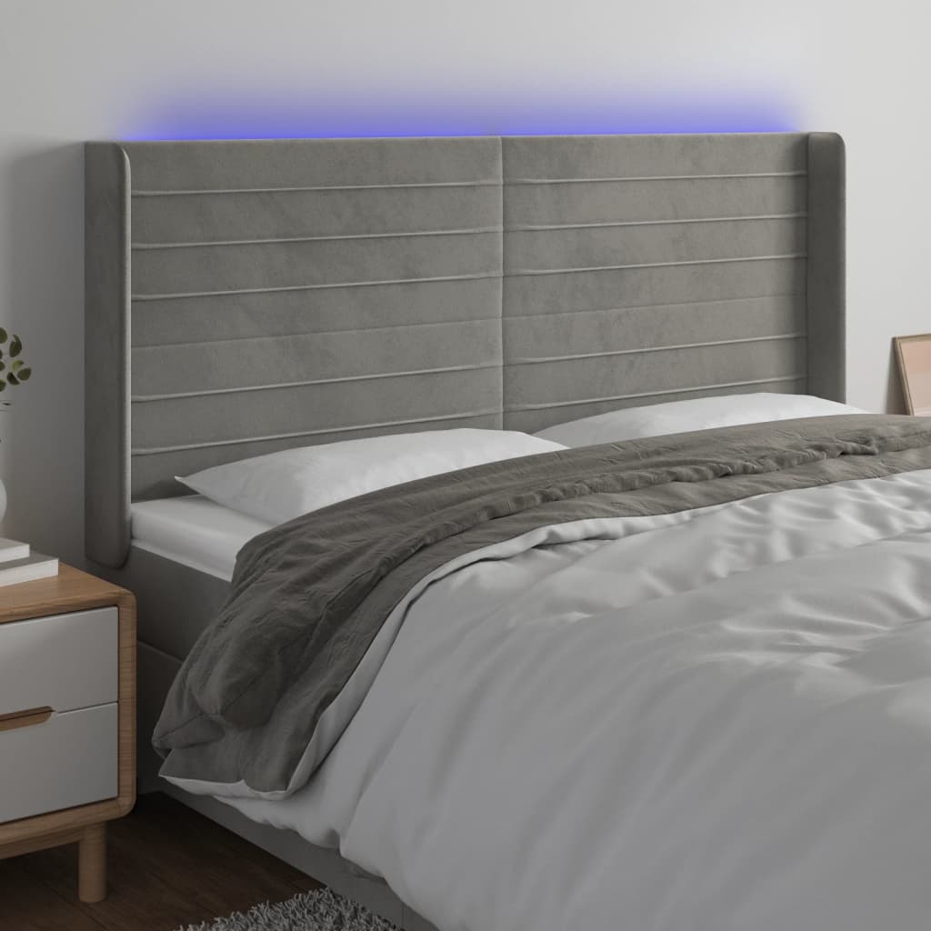 LED headboard light grey 183x16x118/128 cm velvet