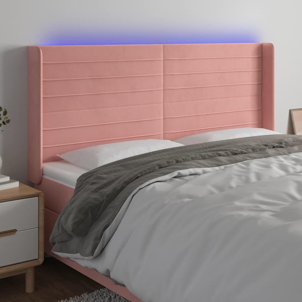 LED headboard pink 183x16x118/128 cm velvet