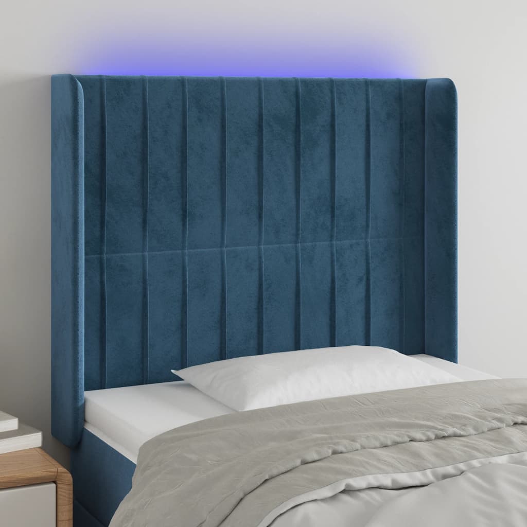 LED headboard dark blue 83x16x118/128 cm velvet