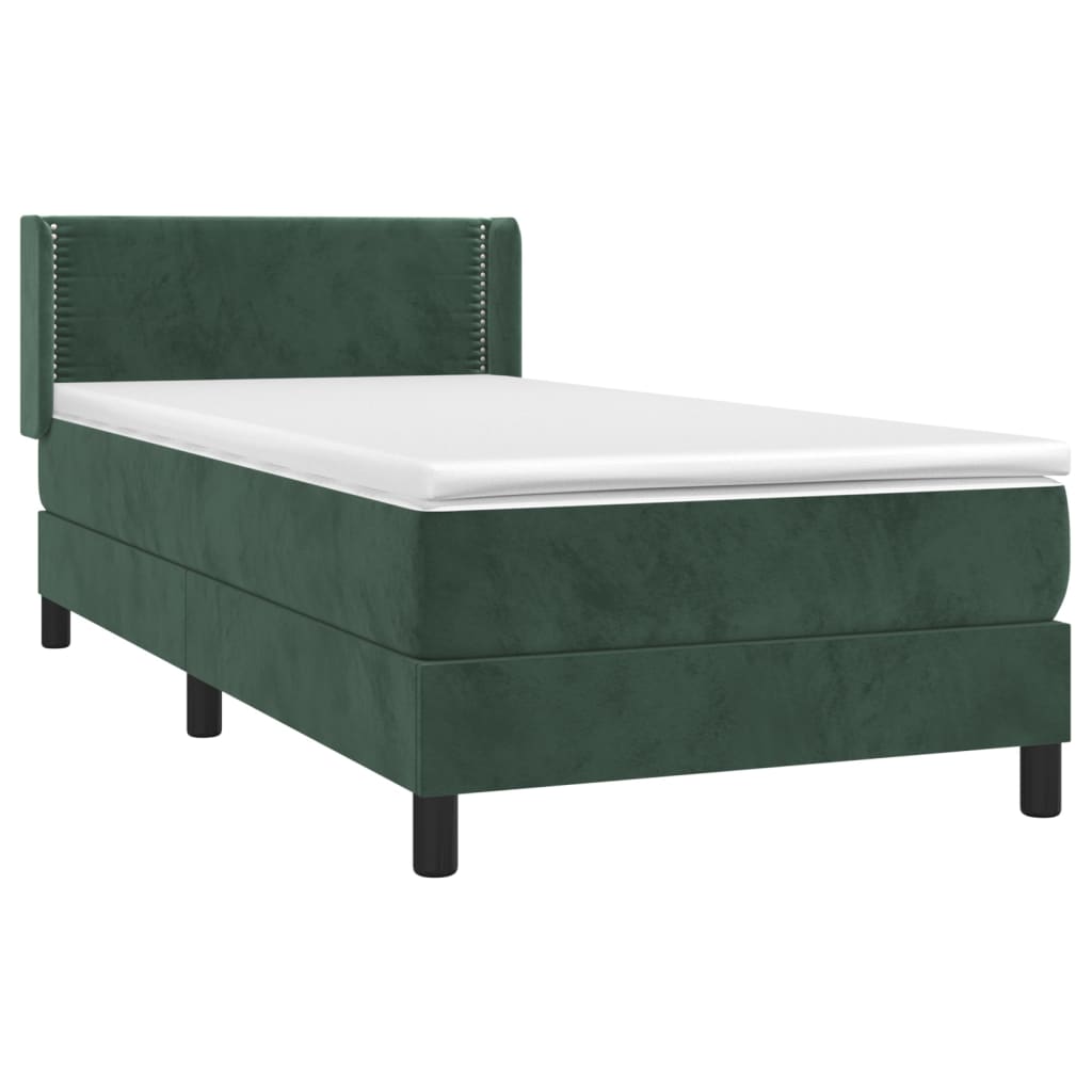 Box spring bed with mattress dark green 100x200 cm velvet