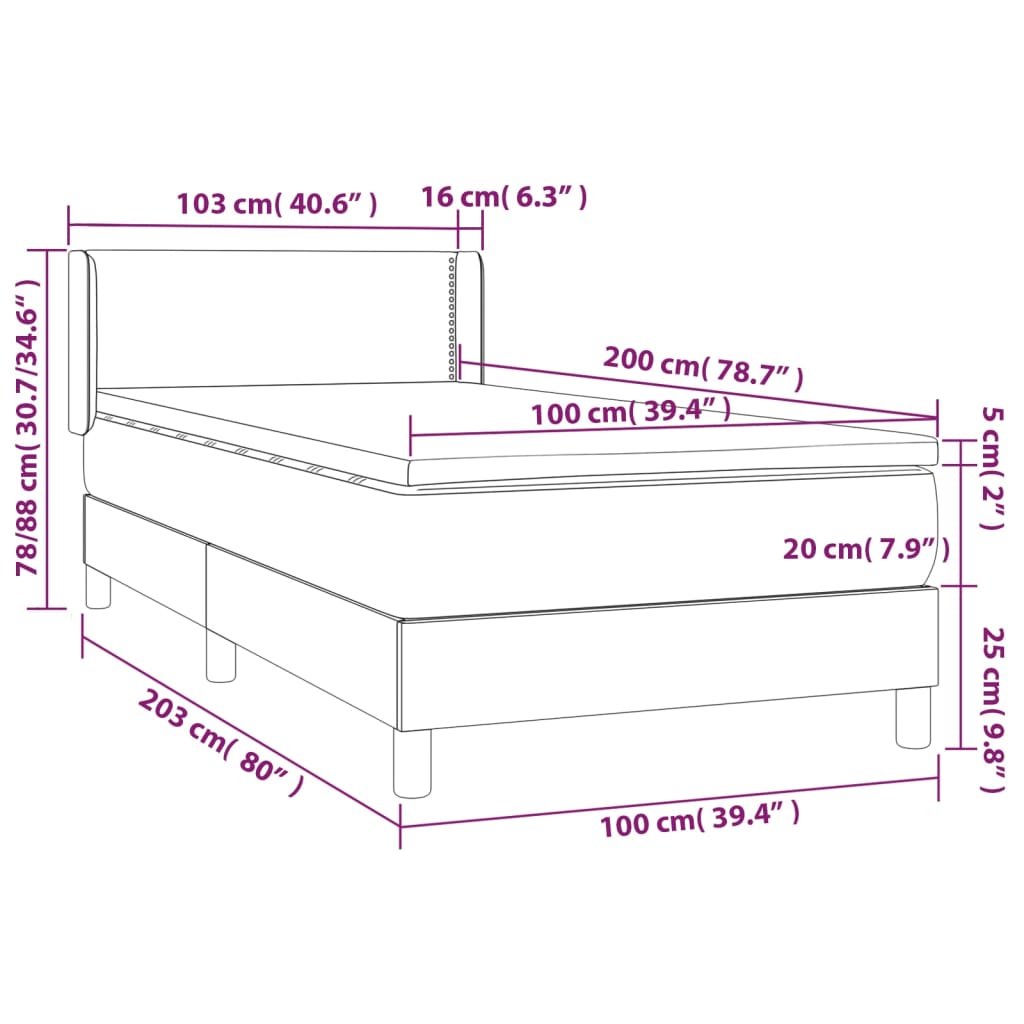 Box spring bed with mattress dark green 100x200 cm velvet