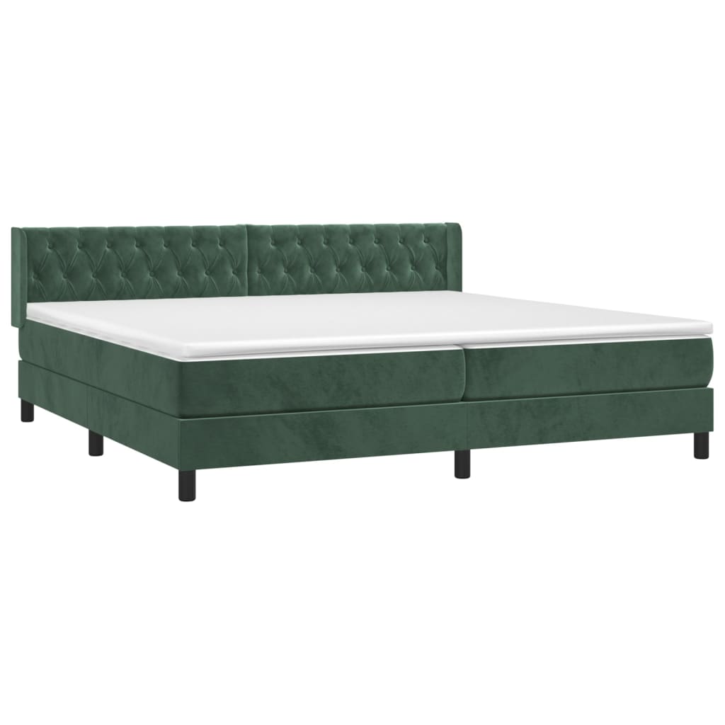 Box spring bed with mattress dark green 200x200 cm velvet