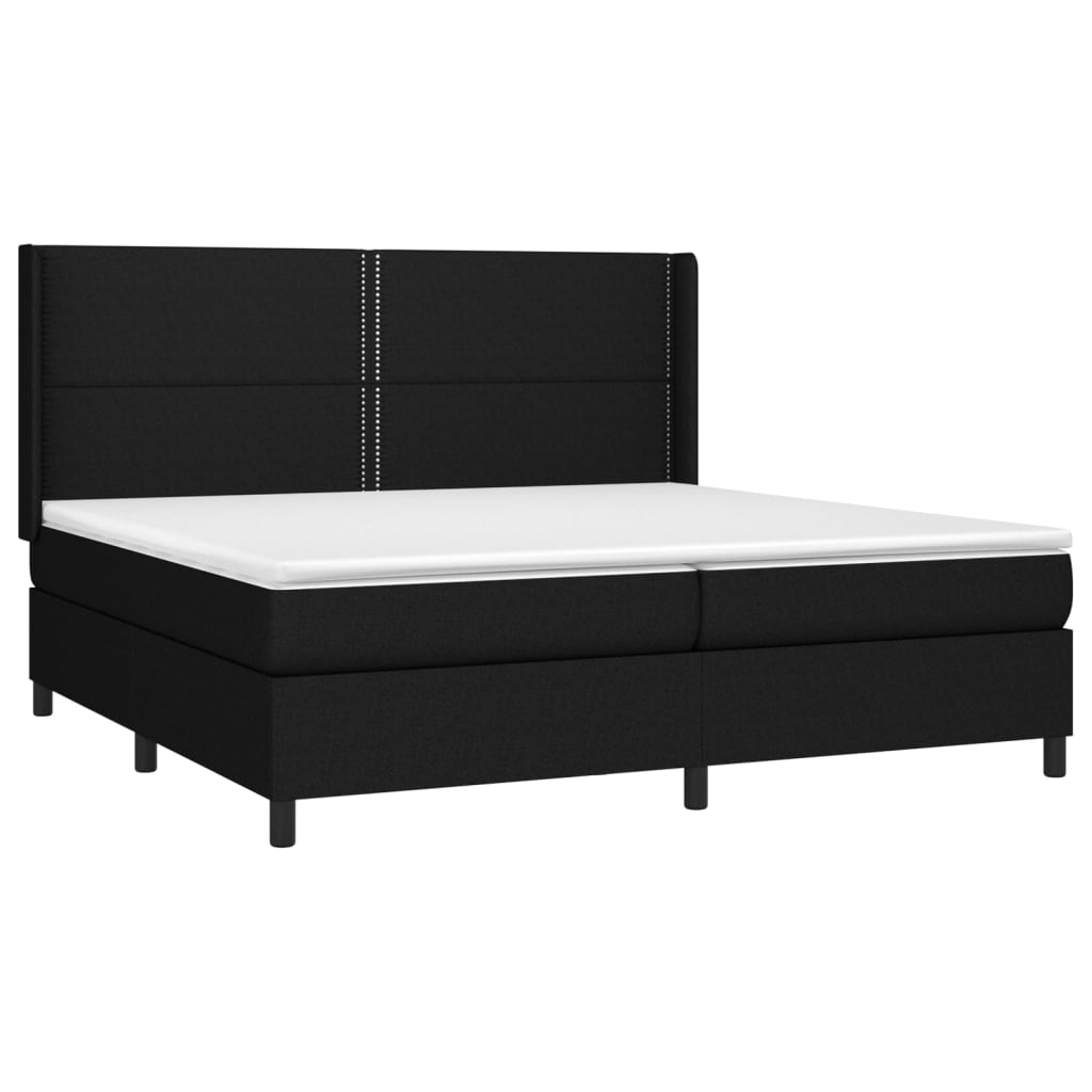 Box spring bed with mattress &amp; LED black 200x200 cm fabric