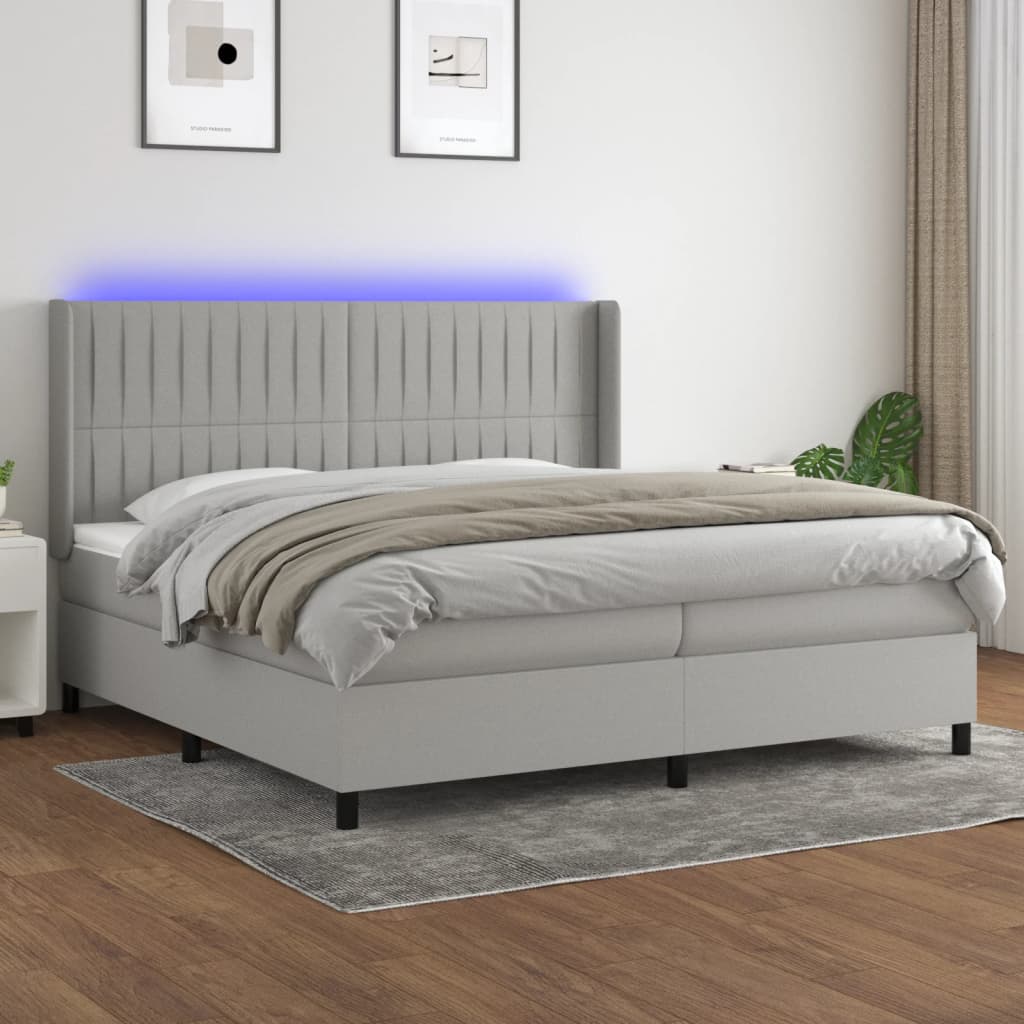 Boxspringbett mit Matratze & LED Hellgrau 200x200 cm Stoff