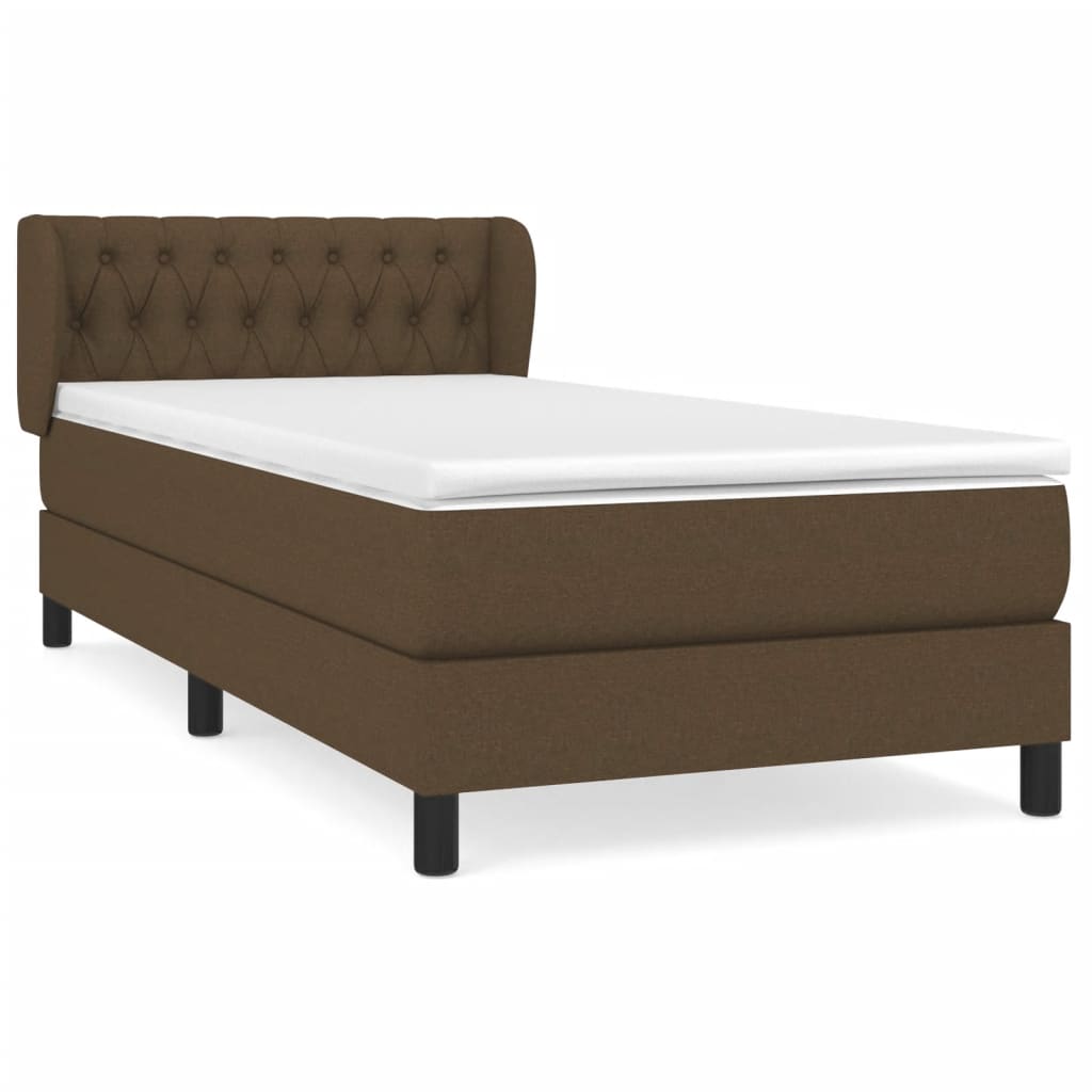 Box spring bed with mattress dark brown 100x200 cm fabric