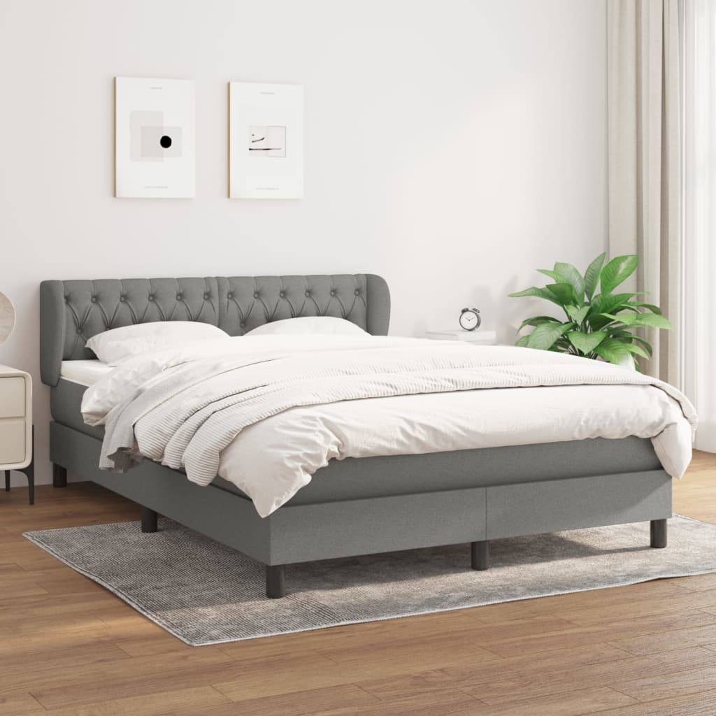 Box spring bed with mattress dark grey 140x190 cm fabric