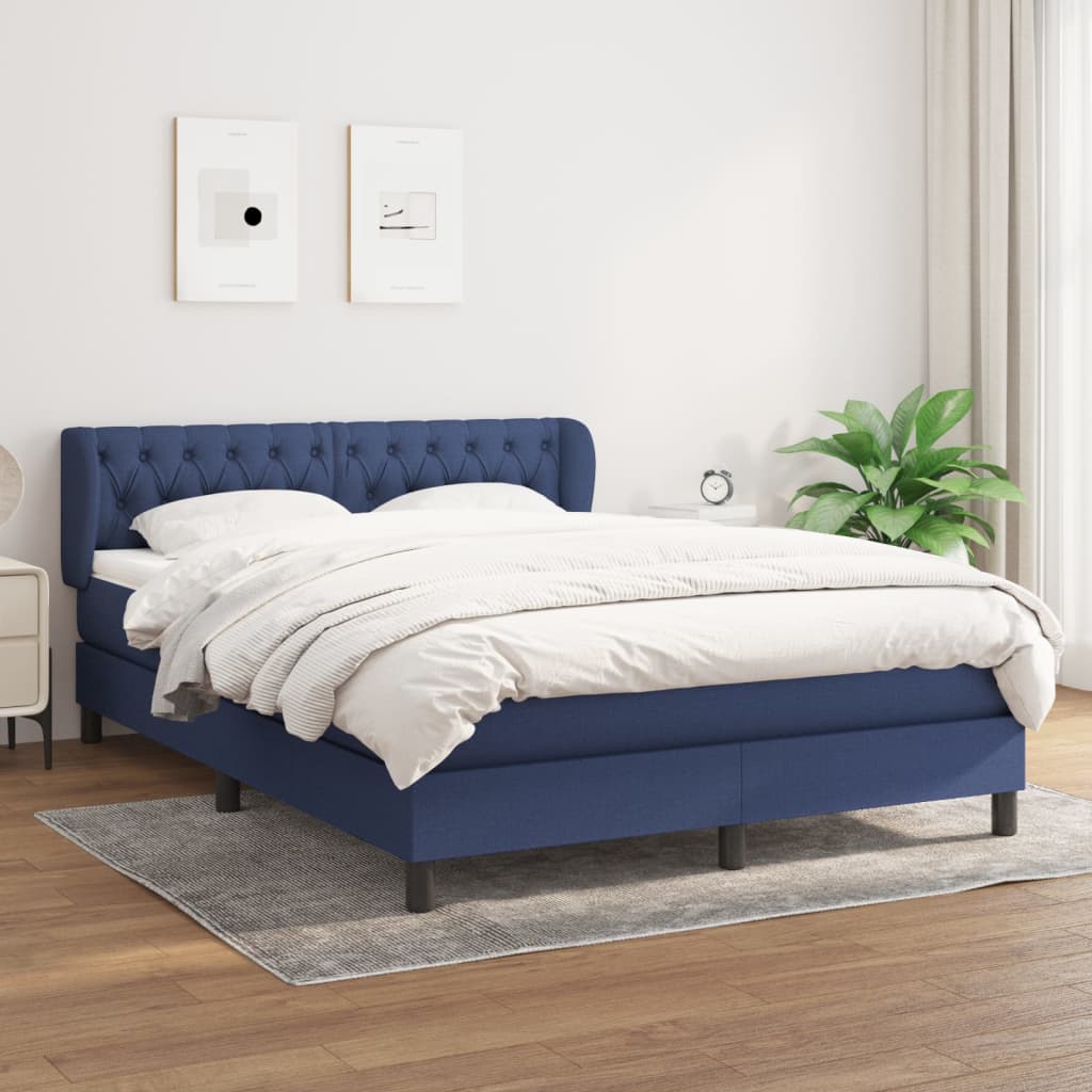 Box spring bed with mattress blue 140x200 cm fabric