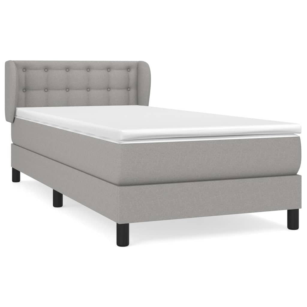 Box spring bed with mattress light grey 100x200 cm fabric