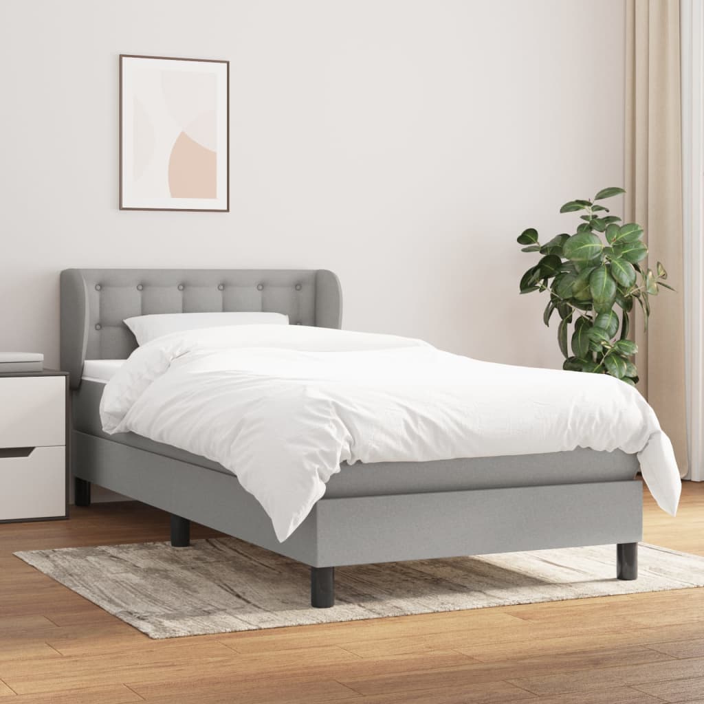 Box spring bed with mattress light grey 100x200 cm fabric