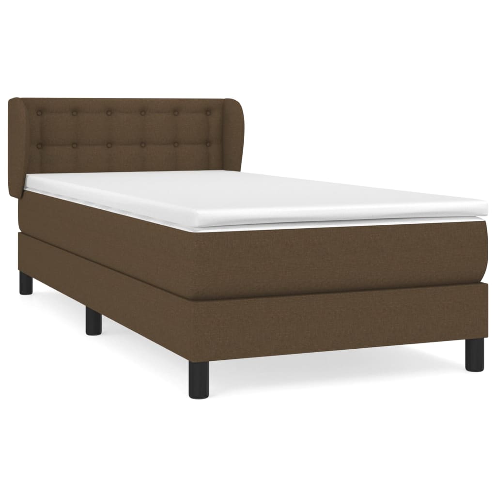 Box spring bed with mattress dark brown 100x200 cm fabric