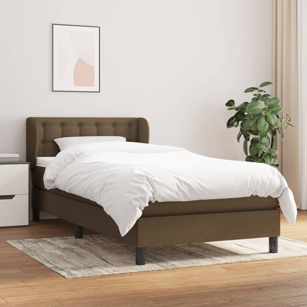 Box spring bed with mattress dark brown 100x200 cm fabric