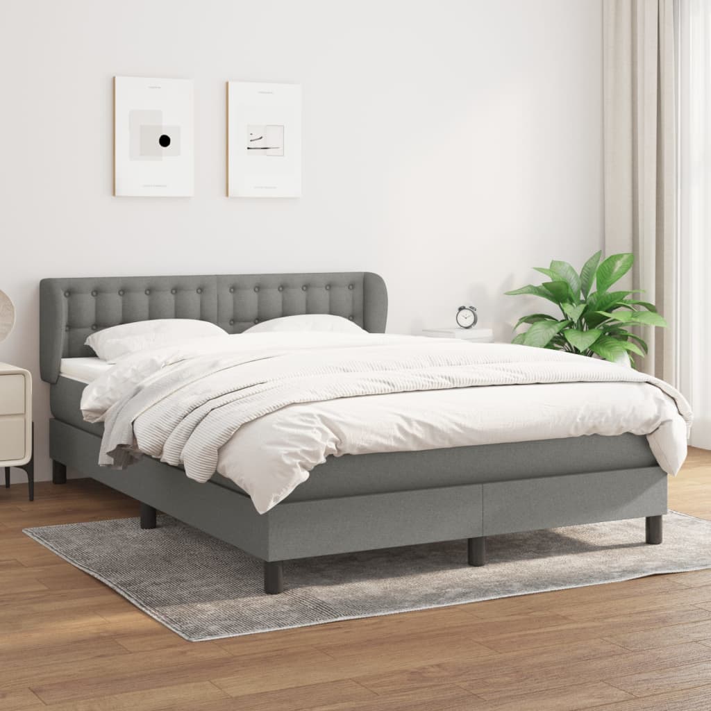 Box spring bed with mattress dark grey 140x190 cm fabric