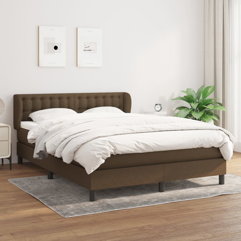 Box spring bed with mattress dark brown 140x190 cm fabric