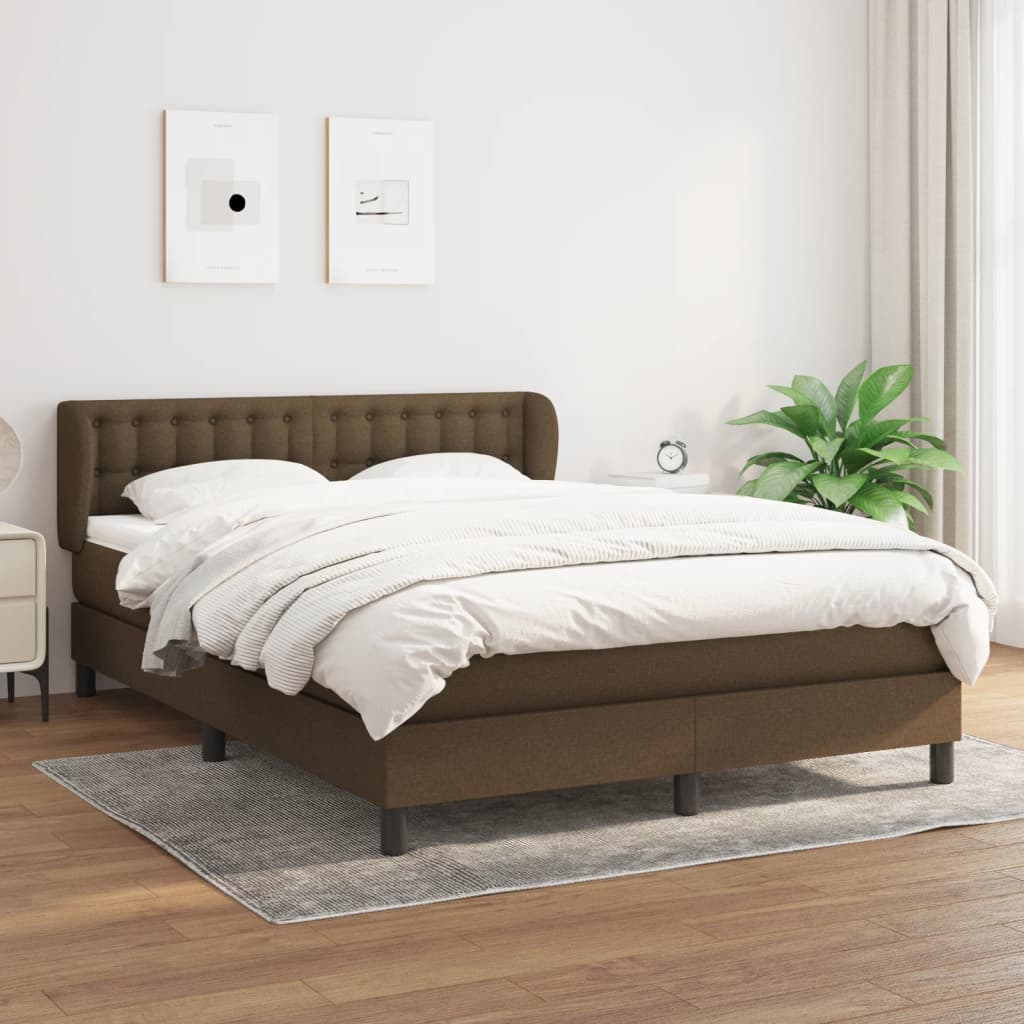 Box spring bed with mattress dark brown 140x200 cm fabric