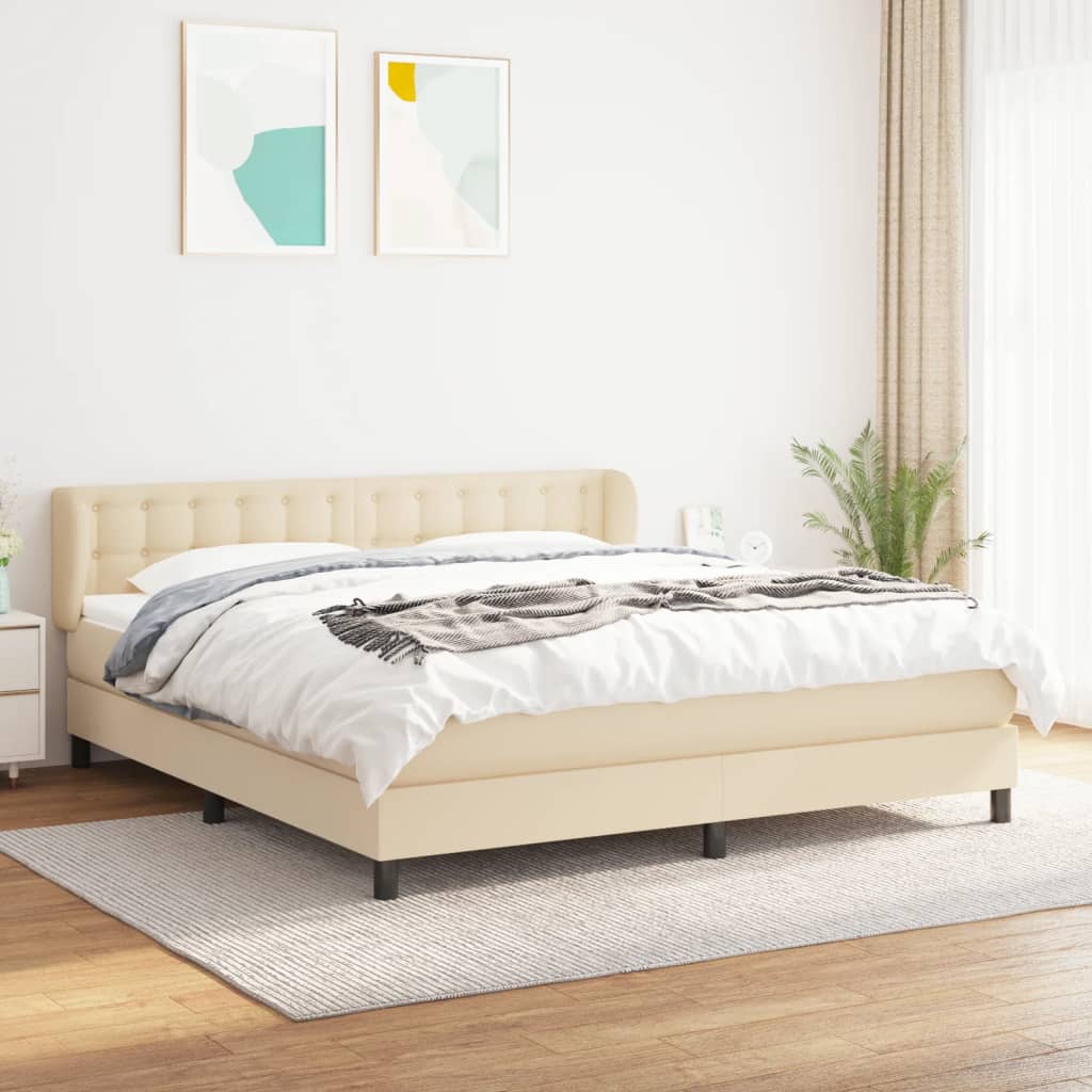 Box spring bed with mattress cream 160x200 cm fabric