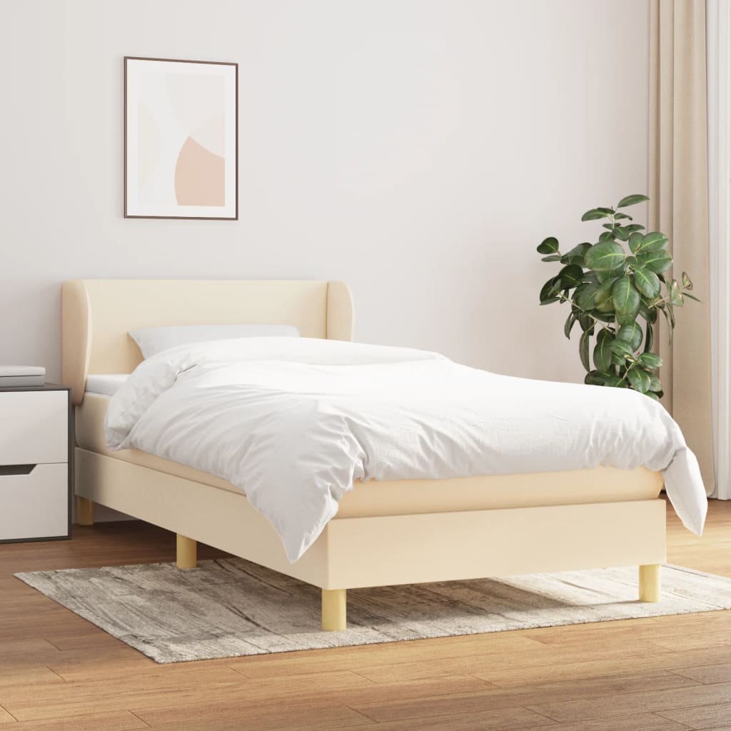 Box spring bed with mattress cream 80x200 cm fabric