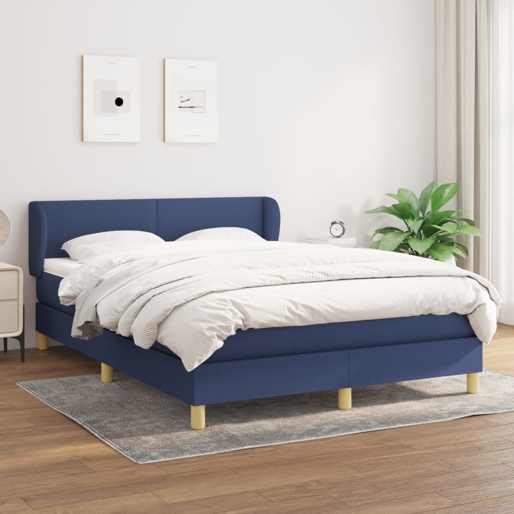 Box spring bed with mattress blue 140x200 cm fabric
