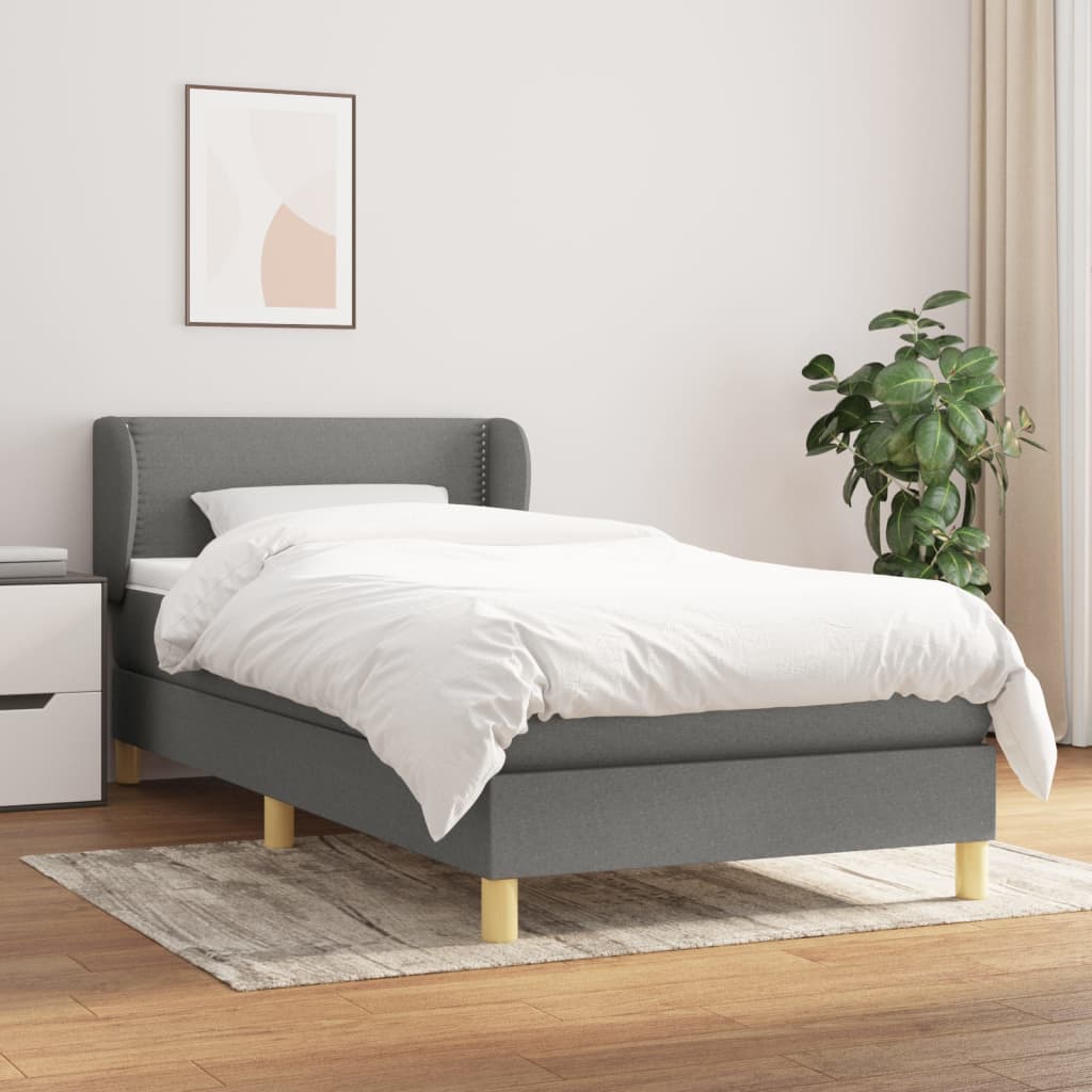 Box spring bed with mattress dark grey 90x190 cm fabric